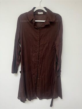 Ivey Abitz Bespoke Brown Semi-Sheer Button Down Duster